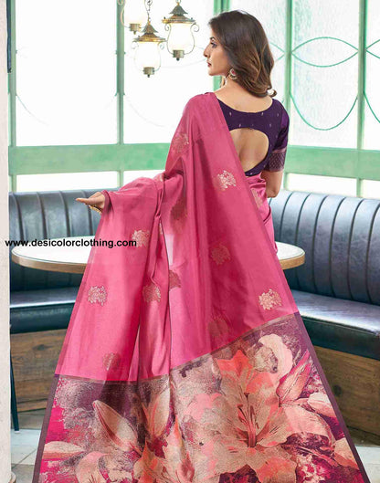 Pink Silk Woven Saree
