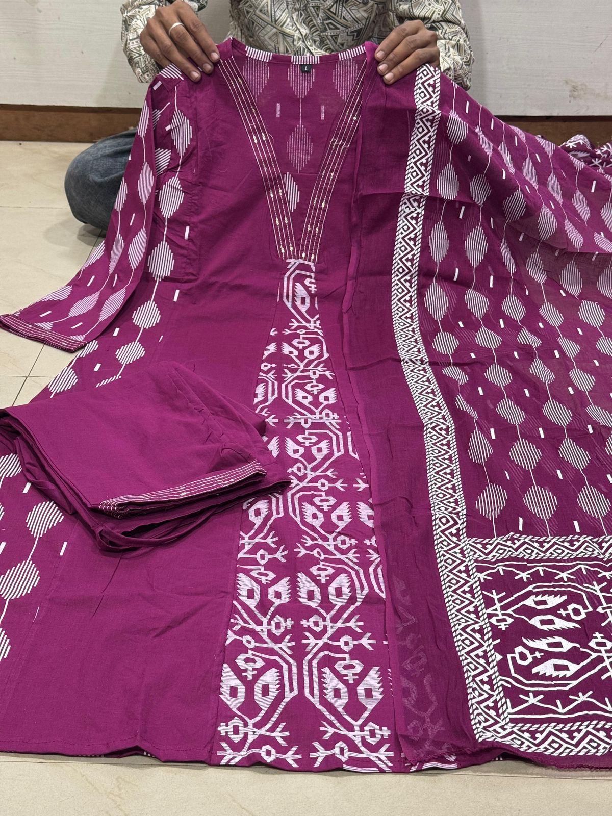 Product Image - Premium Cotton Ikkat Printed Designer Kurti 3pcs Set - Festive Wear & Wedding Outfits