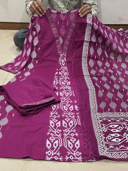 Product Image - Premium Cotton Ikkat Printed Designer Kurti 3pcs Set - Festive Wear & Wedding Outfits