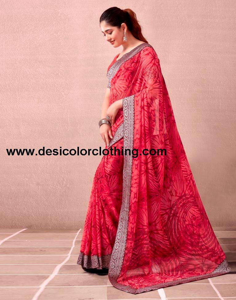 Red Georgette Printed  Saree