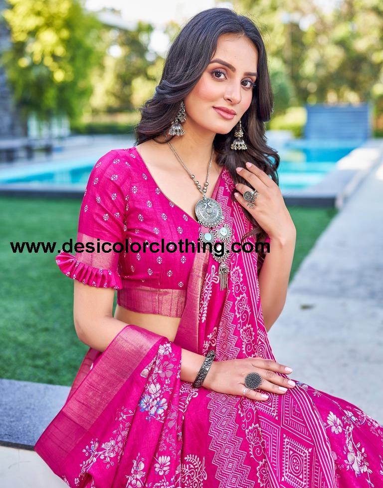 Pink Silk Printed Saree