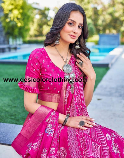 Pink Silk Printed Saree