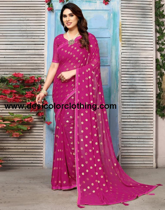 Rani Pink Georgette Printed Saree