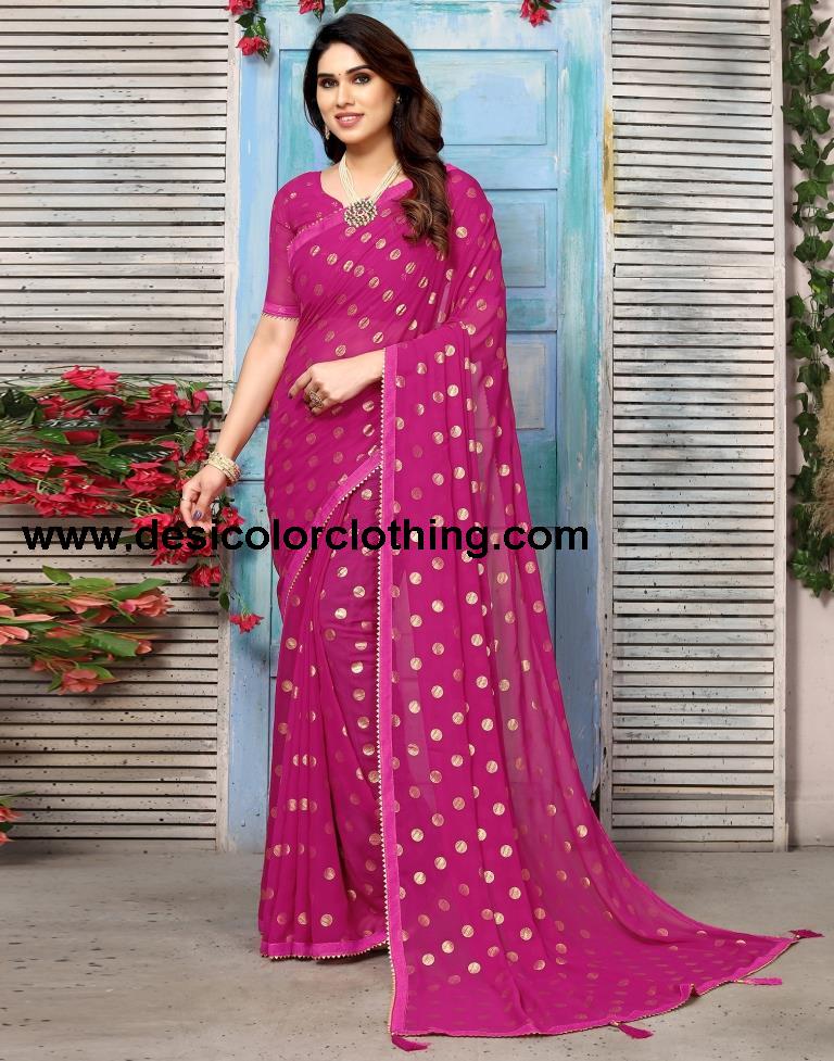 Rani Pink Georgette Printed Saree