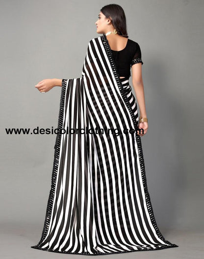 White and Black Printed Saree | SLV2359S112