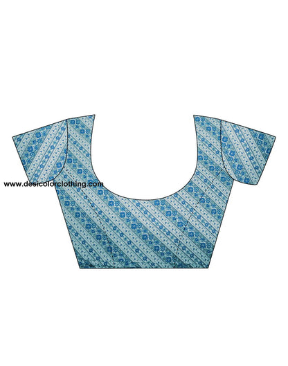 Turquoise Silk Printed Saree