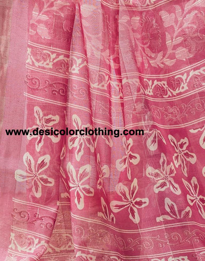 Pink Cotton Printed Sarees