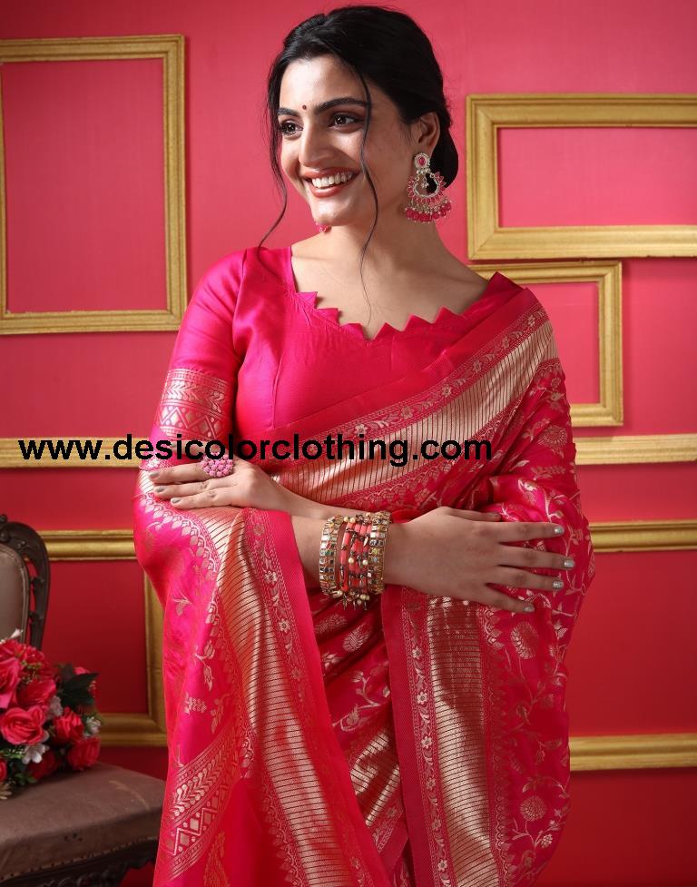 Rani Pink Silk Plain Saree