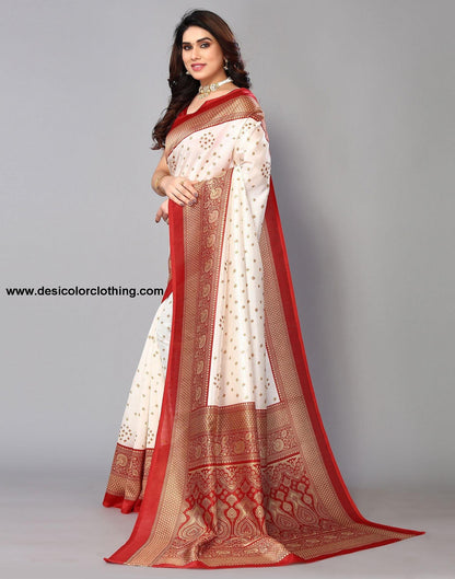 White Silk Printed Saree