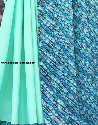 Turquoise Silk Printed Saree