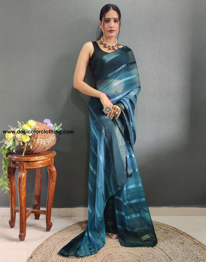Teal Blue Weaving Georgette Pre-draped Saree