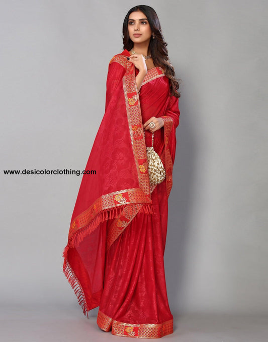 Red Lycra Printed Saree