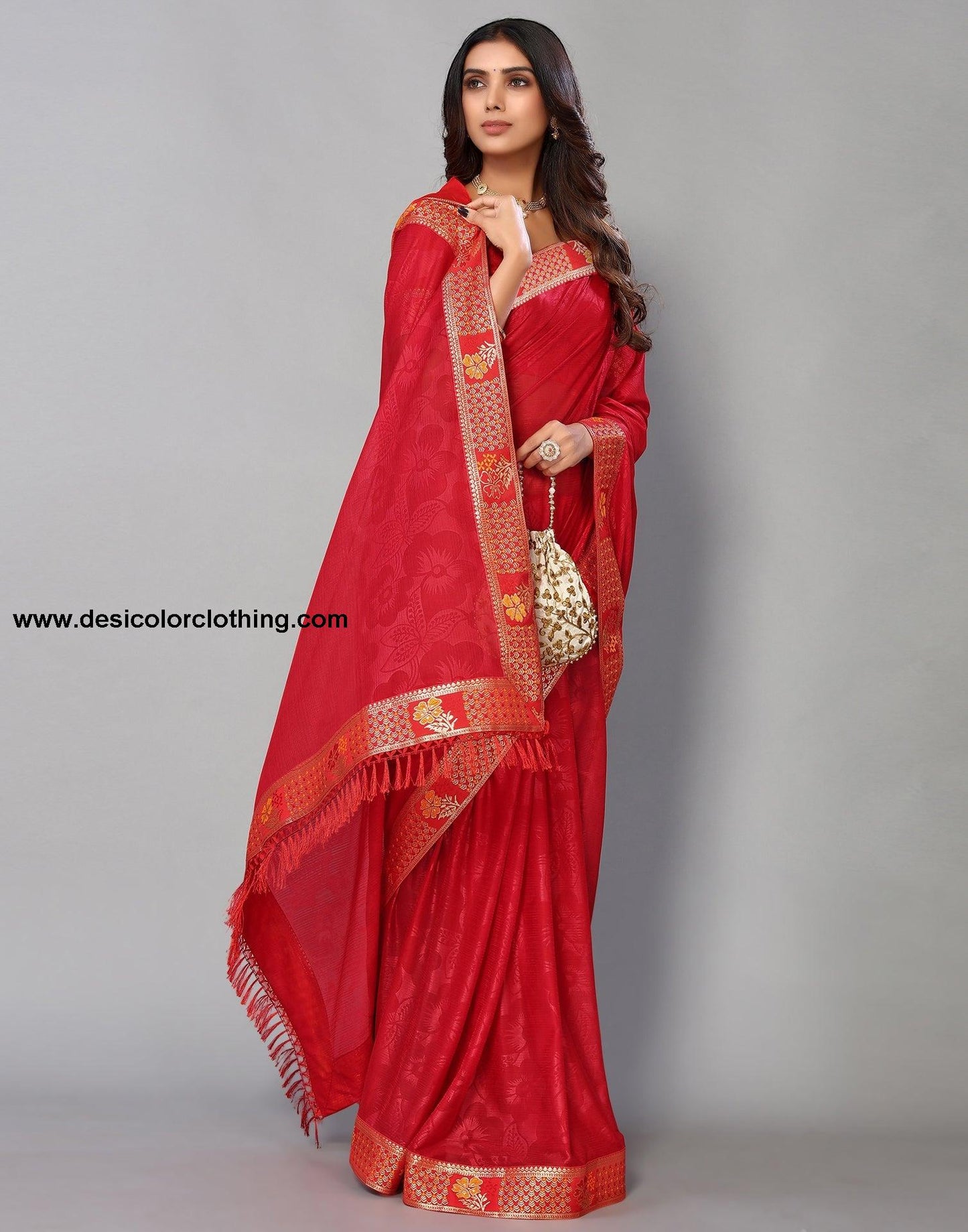 Red Lycra Printed Saree