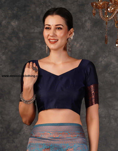 Blue Banarasi Silk Woven Saree