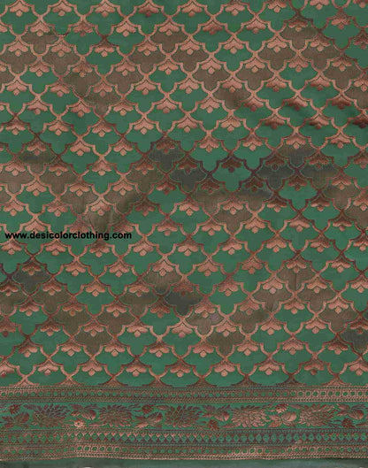 Green and Red Banarasi Silk Woven Saree