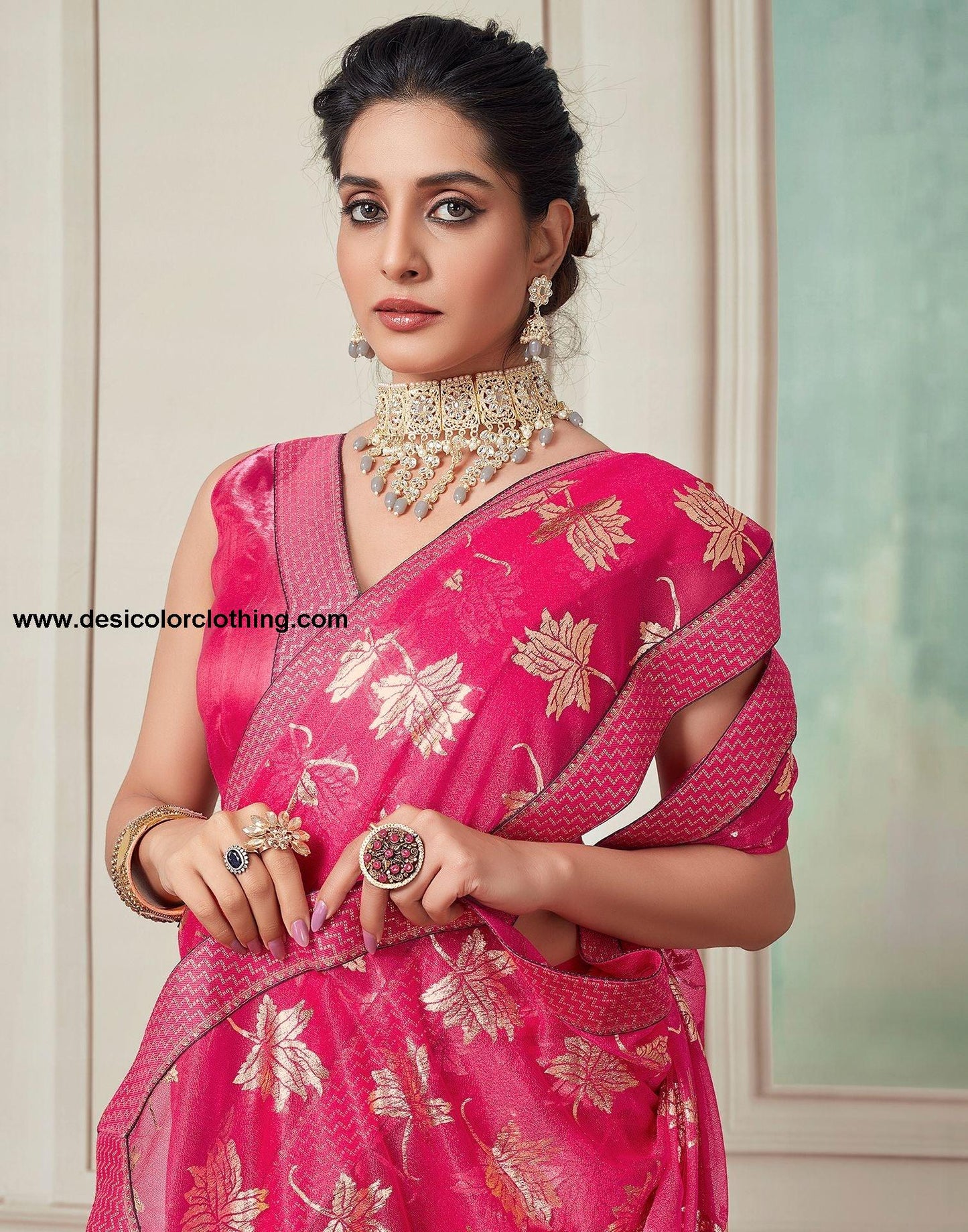 Pink Plain Lycra Saree