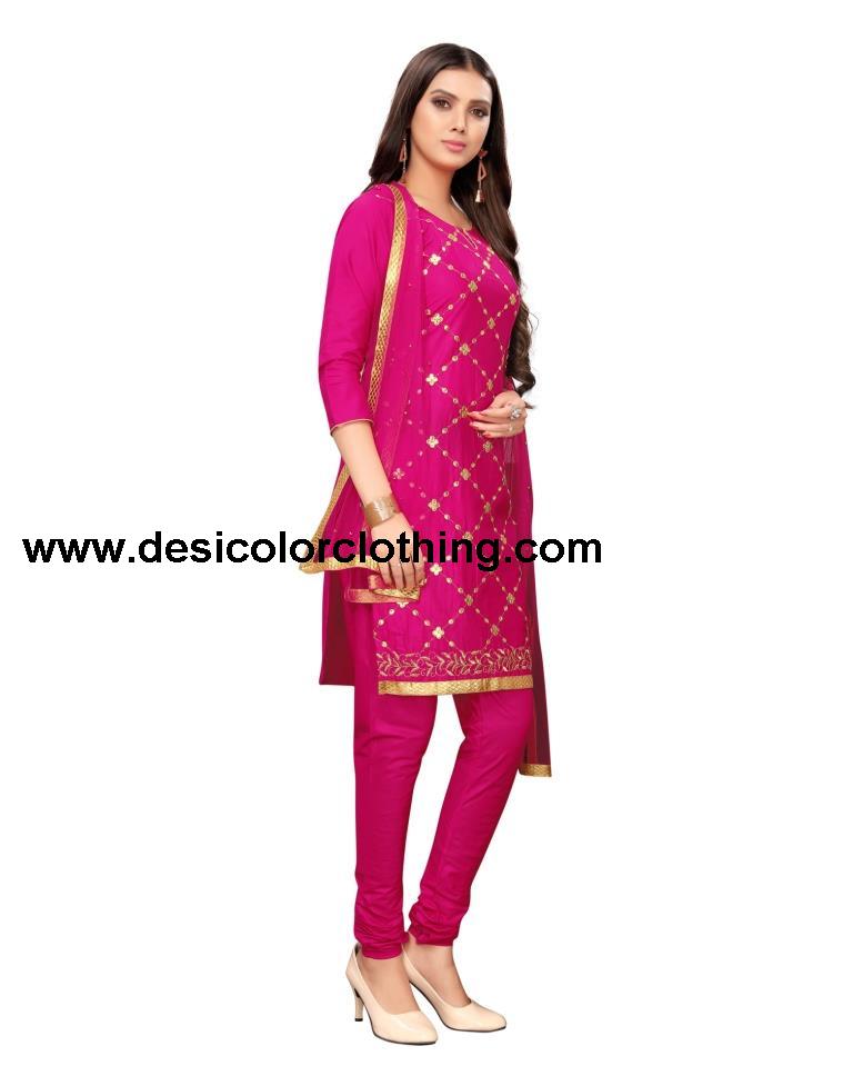 Pink Cotton Embroidered Unstitched Salwar Suit