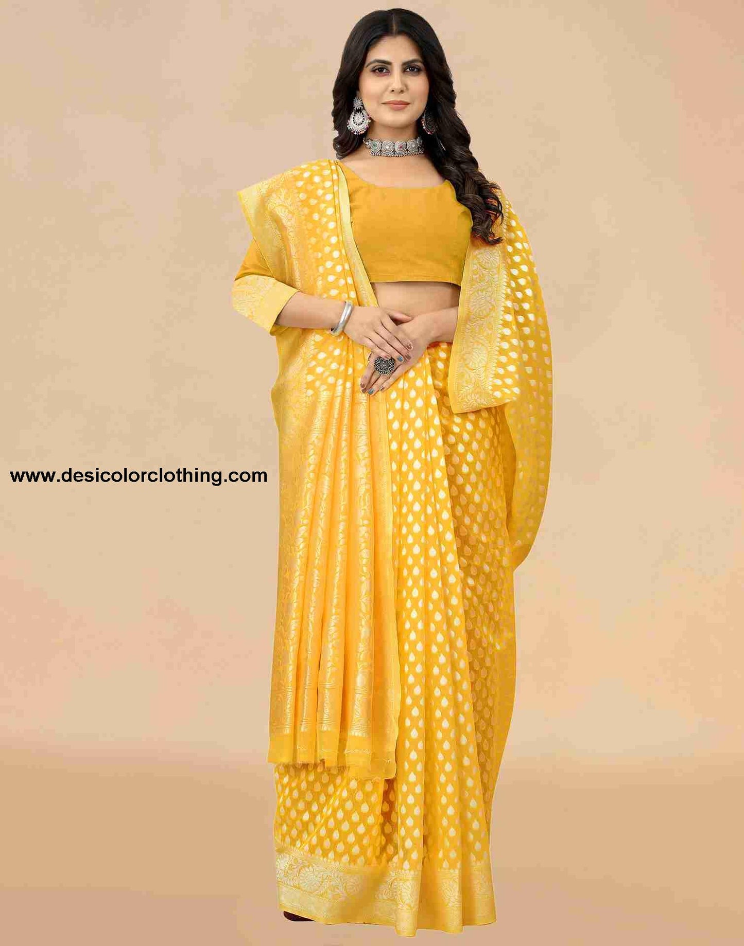 Yellow Cotton Plain Saree