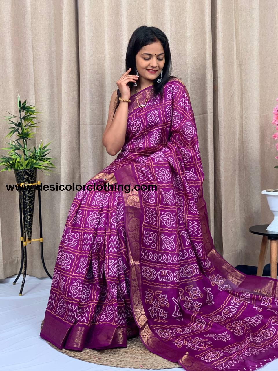 Soft Tussar Silk Slub Saree with Golden Zari Weaving Zig Zag Border