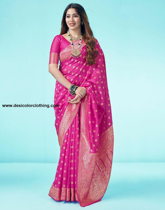 Rani Pink Jacquard Silk Saree