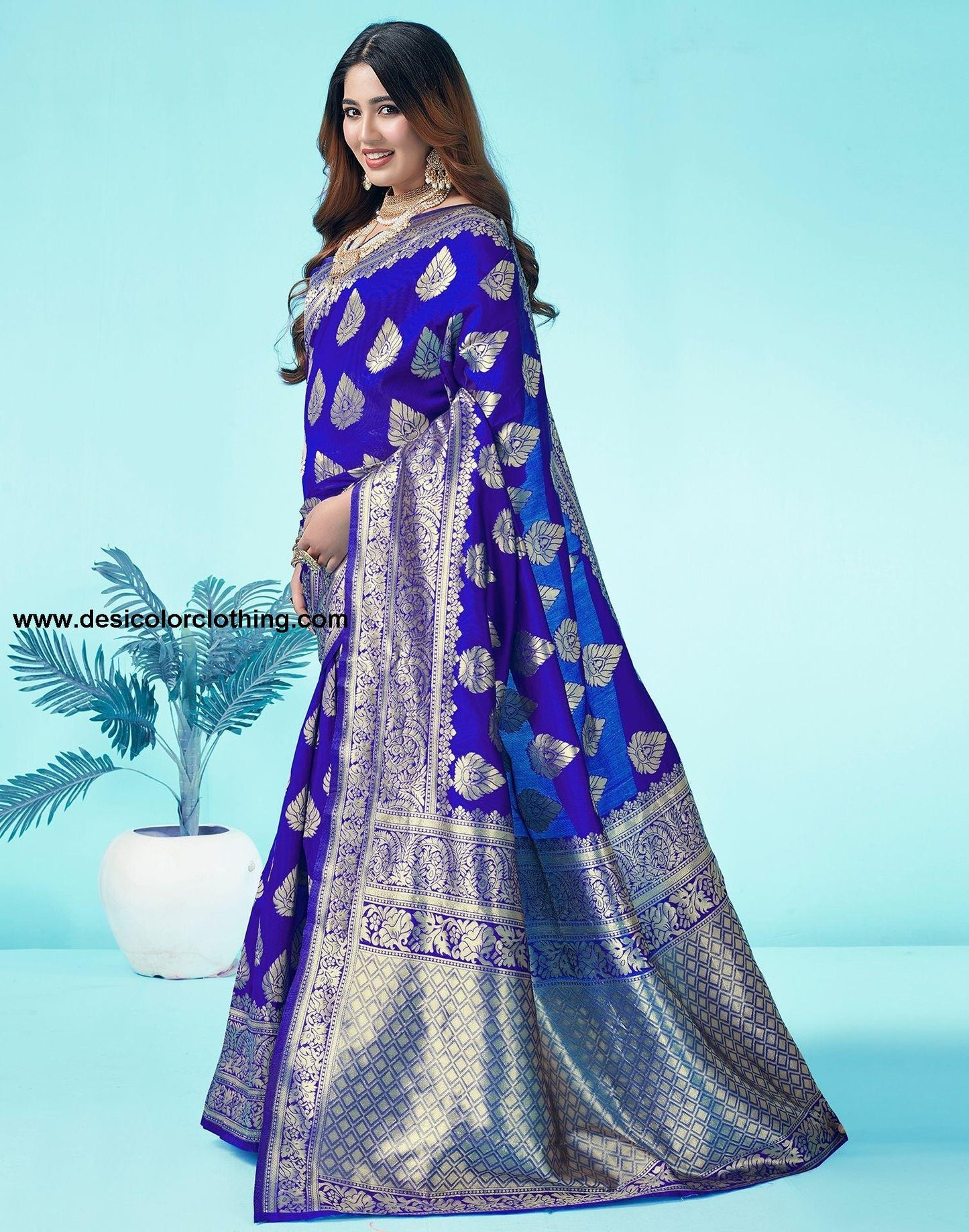 Royal Blue Jacquard Silk Saree