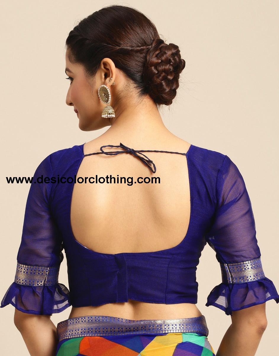 Royal Blue Coloured Chiffon Geometric Printed Saree | SLV2212S1032