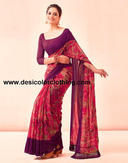 Deep Purple Printed Georgette Saree