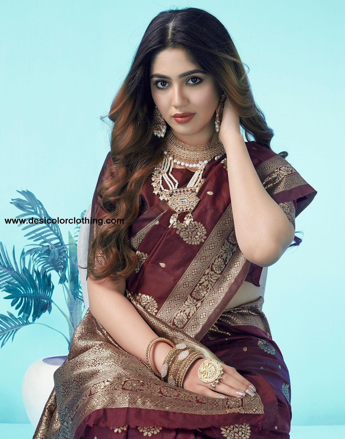 Brown Jacquard Silk Saree