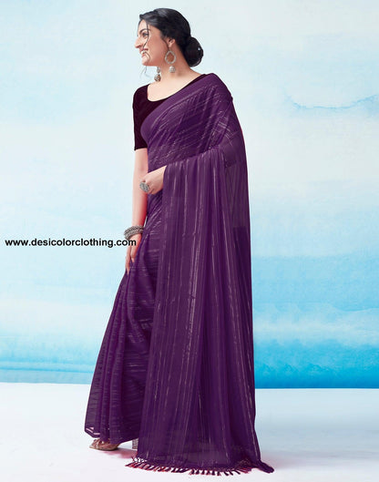 Dark Purple Georgette Plain Saree