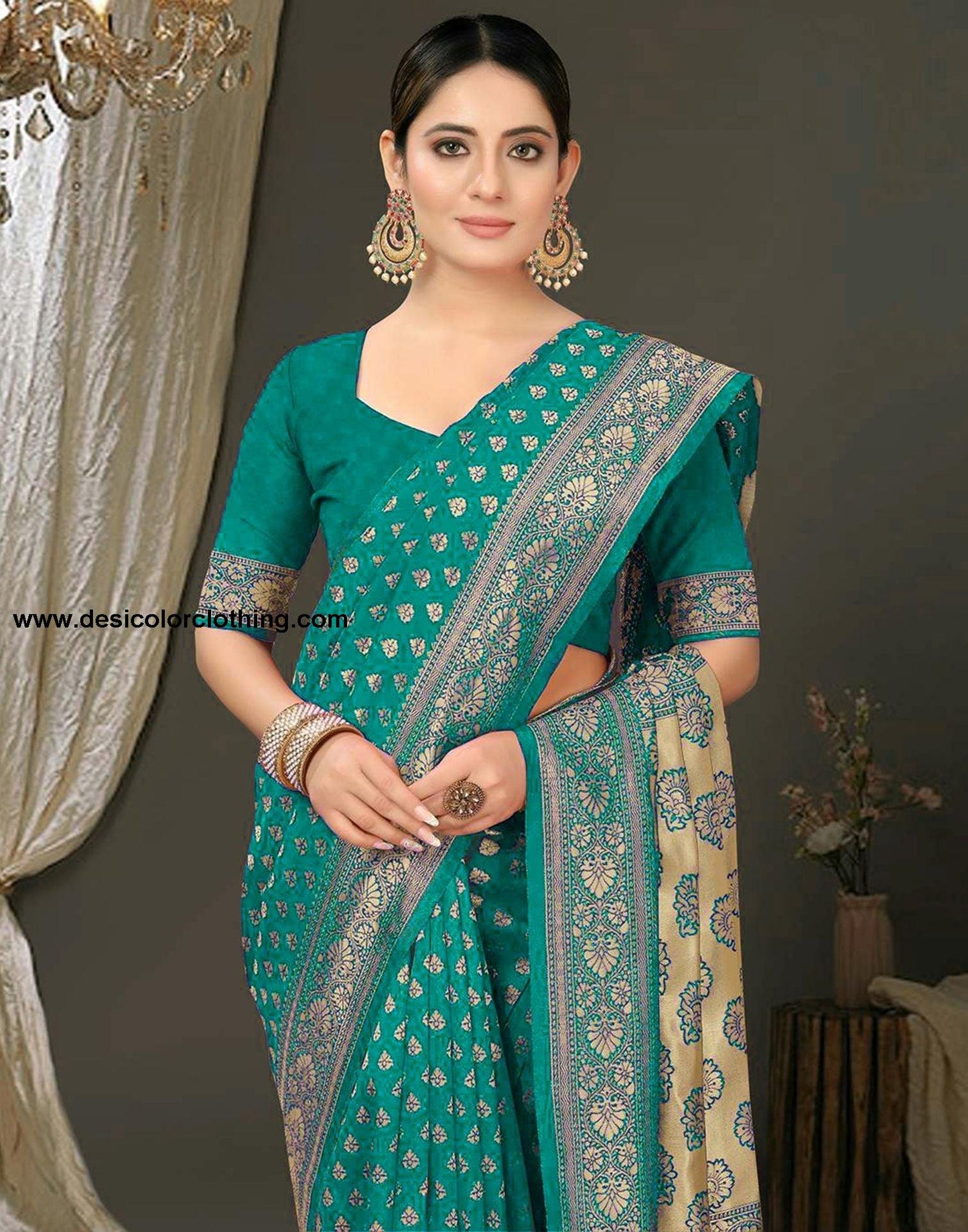 Rama Green Jacquard Silk Saree