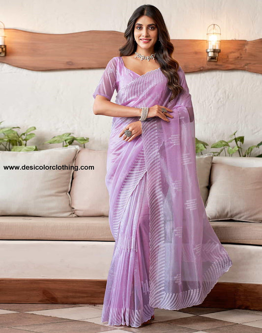 Purple Embroidery Organza Saree