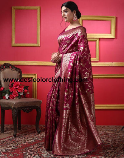 Dark Magenta Silk Plain Saree