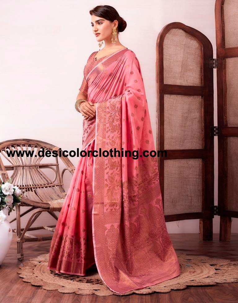 Pink Silk Plain Saree