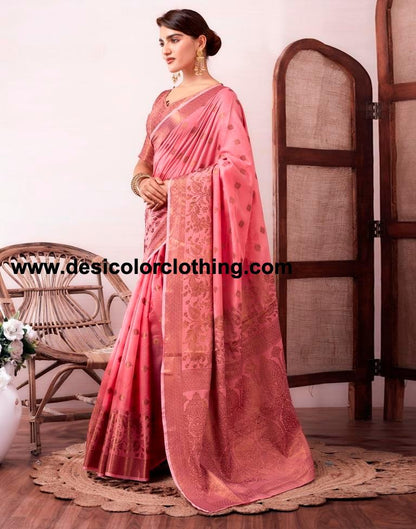 Pink Silk Plain Saree
