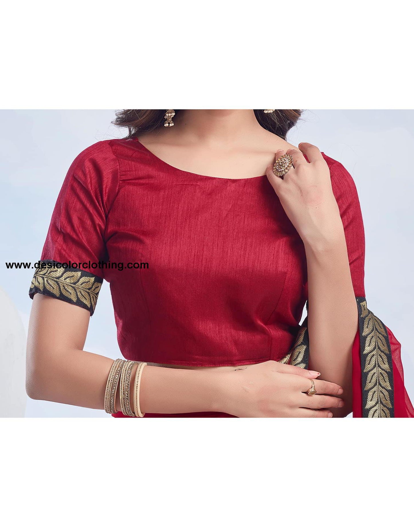 Red Plain Georgette Saree