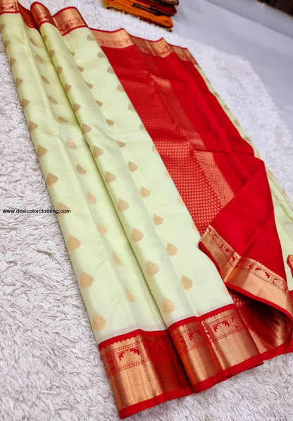 Kanchipuram 100% Pure Korvai Pattern Gold Zari Silk Saree