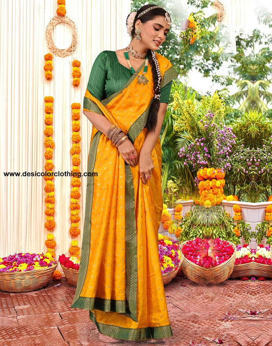 Yellow Printed Silk Saree