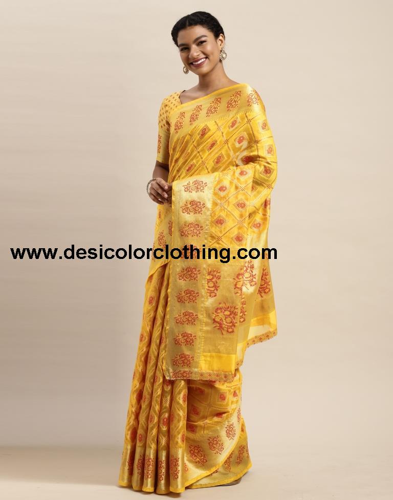 Turmeric Yellow Organza Saree