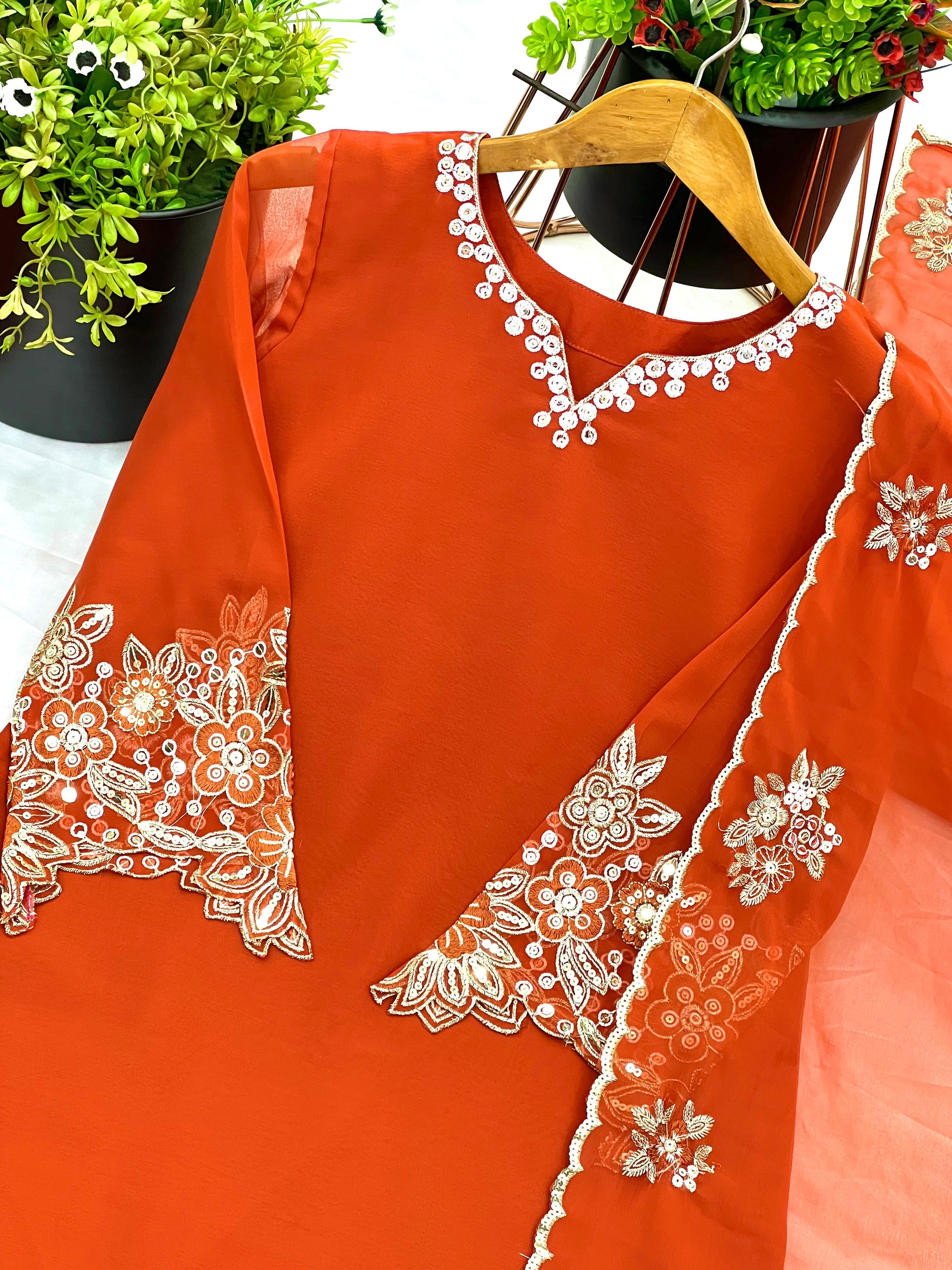 Product Image - Designer Collection in Heavy Faux Georgette with Embroidered Top-Bottom and Dupatta Set