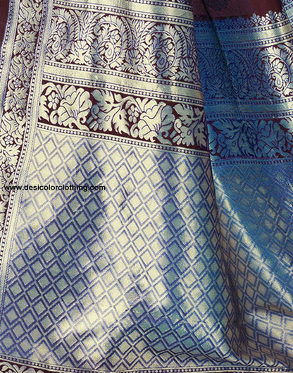 Brown Jacquard Silk Saree