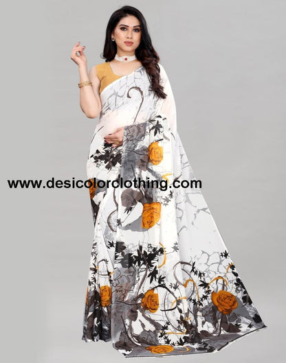 White Printed Saree | 2081S631