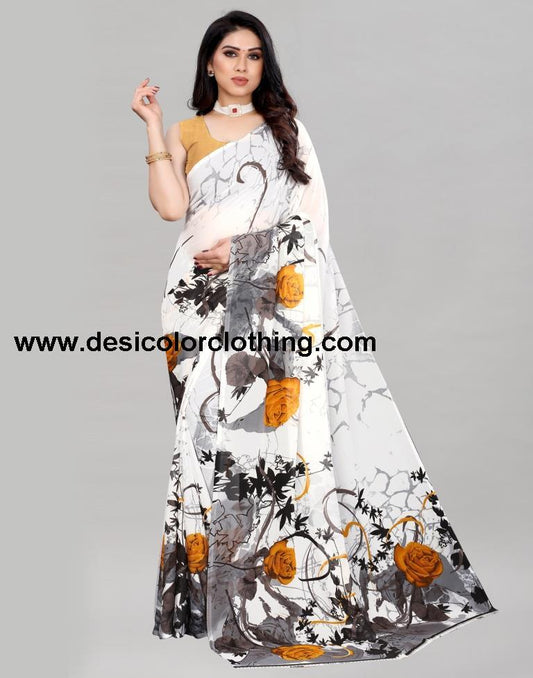 White Printed Saree | 2081S631