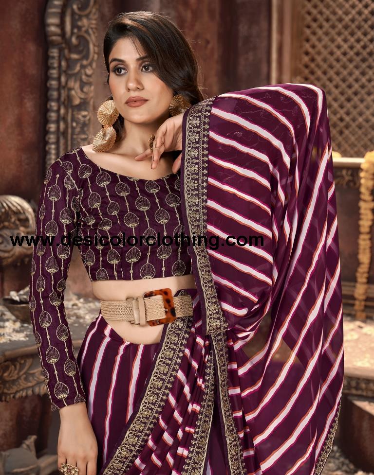 Wine Printed Georgette Saree