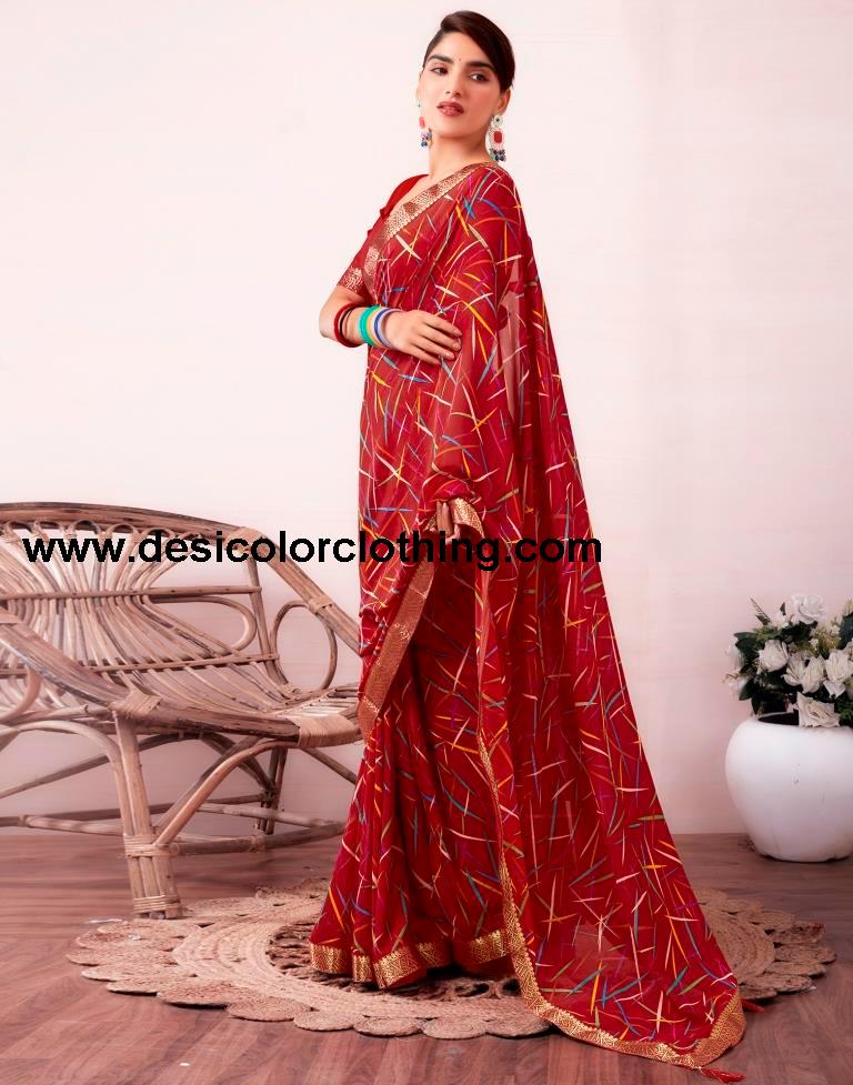 Red Renial Printed  Saree