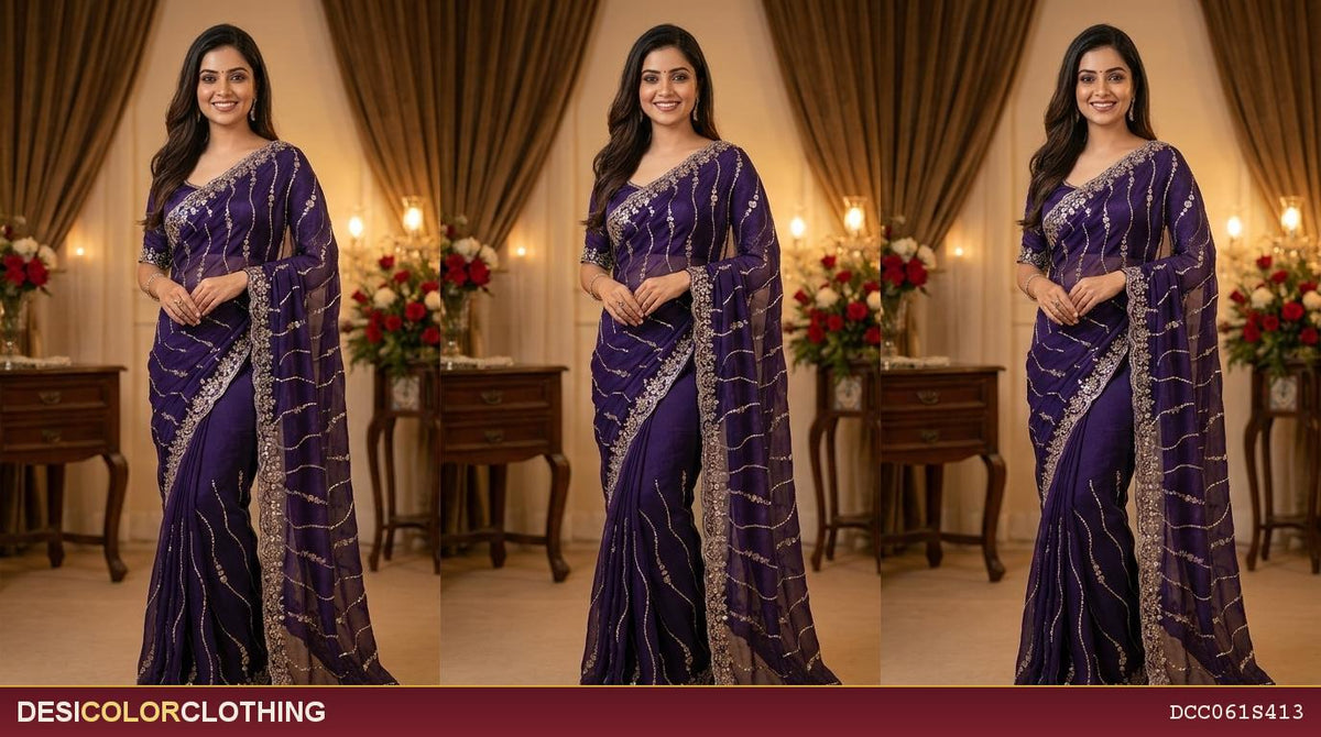 Product Image - Designer heavy stone work saree for wedding - 1