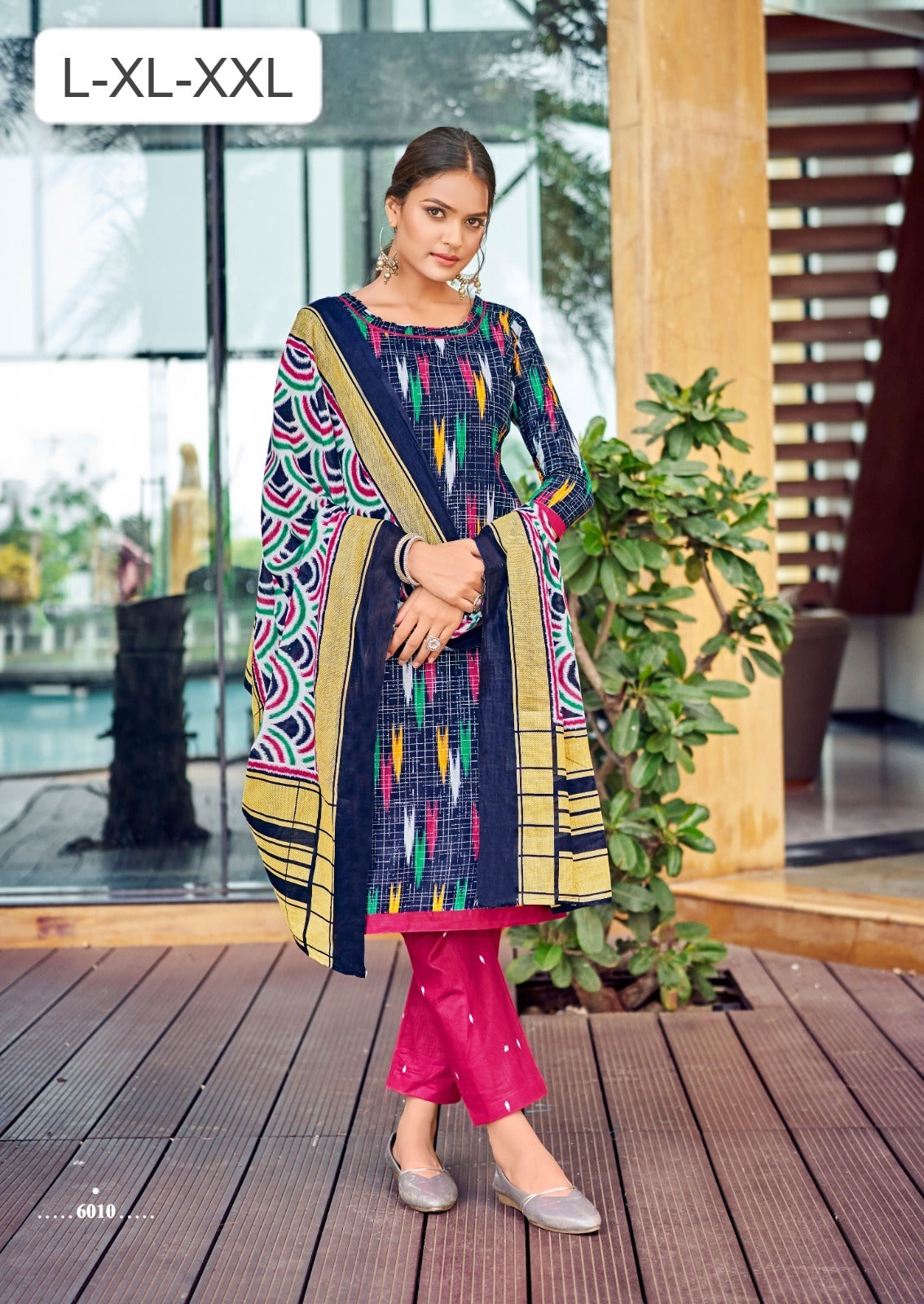 Product Image - Elegant Ikkat Readymade Cotton Kurti Pant with Dupatta