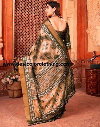 Brown Silk Printed Saree