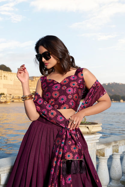 Product Image - Designer Floral Printed Lehenga Choli in Tussar Silk for Festive & Wedding Wear