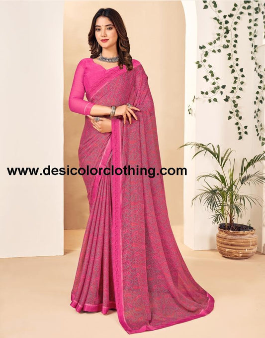 Pink Georgette Printed Sarees