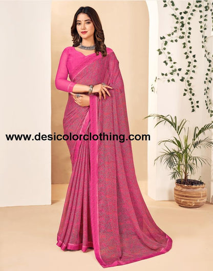 Pink Georgette Printed Sarees